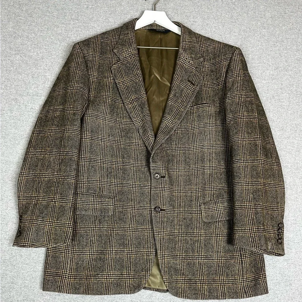 Jos A Bank‎ Blazer Mens 44 Regular Brown Plaid 100% Camel Hair Made USA Jacket
